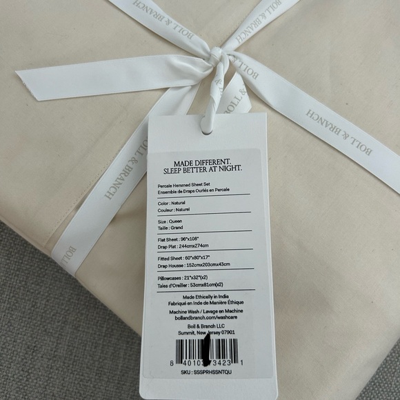 Boll & Branch NWT Queen percale hemmed sheet set - Picture 6 of 8